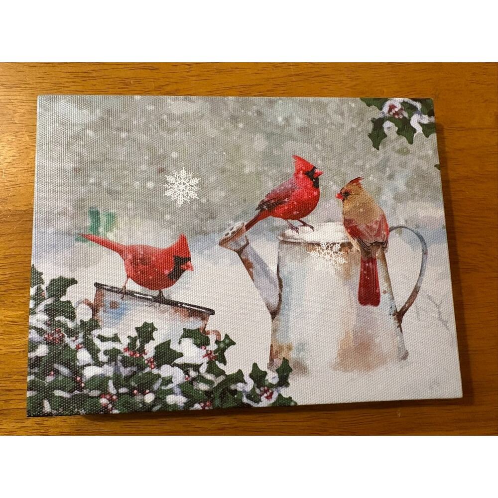 Lighted Cardinal Canvas Sign Winter Christmas Scene Country Farm Wall Decor New
